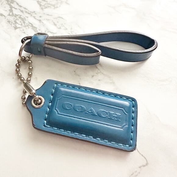 Coach Teal 2” Leather Hangtag & Leather Loop Tassel Keychain Bag Charm - Picture 1 of 6